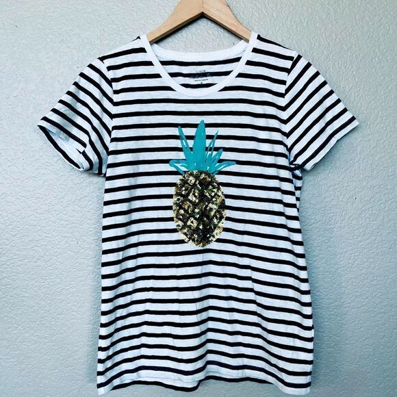 J. Crew Pineapple Sequin Striped Collector Tee Top S - Picture 1 of 4